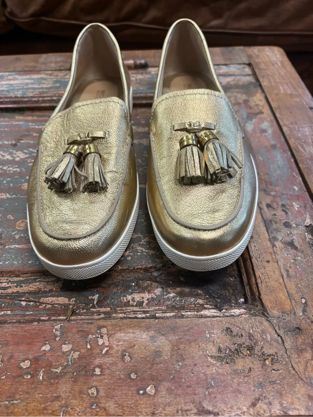 Michael Kors Metallic Gold Tassel Slip-On Loafers